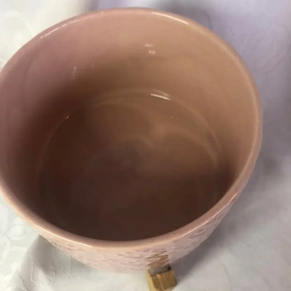 Geo Ceramic Planter 6.25" on Wooden stand - Picture 3 of 4